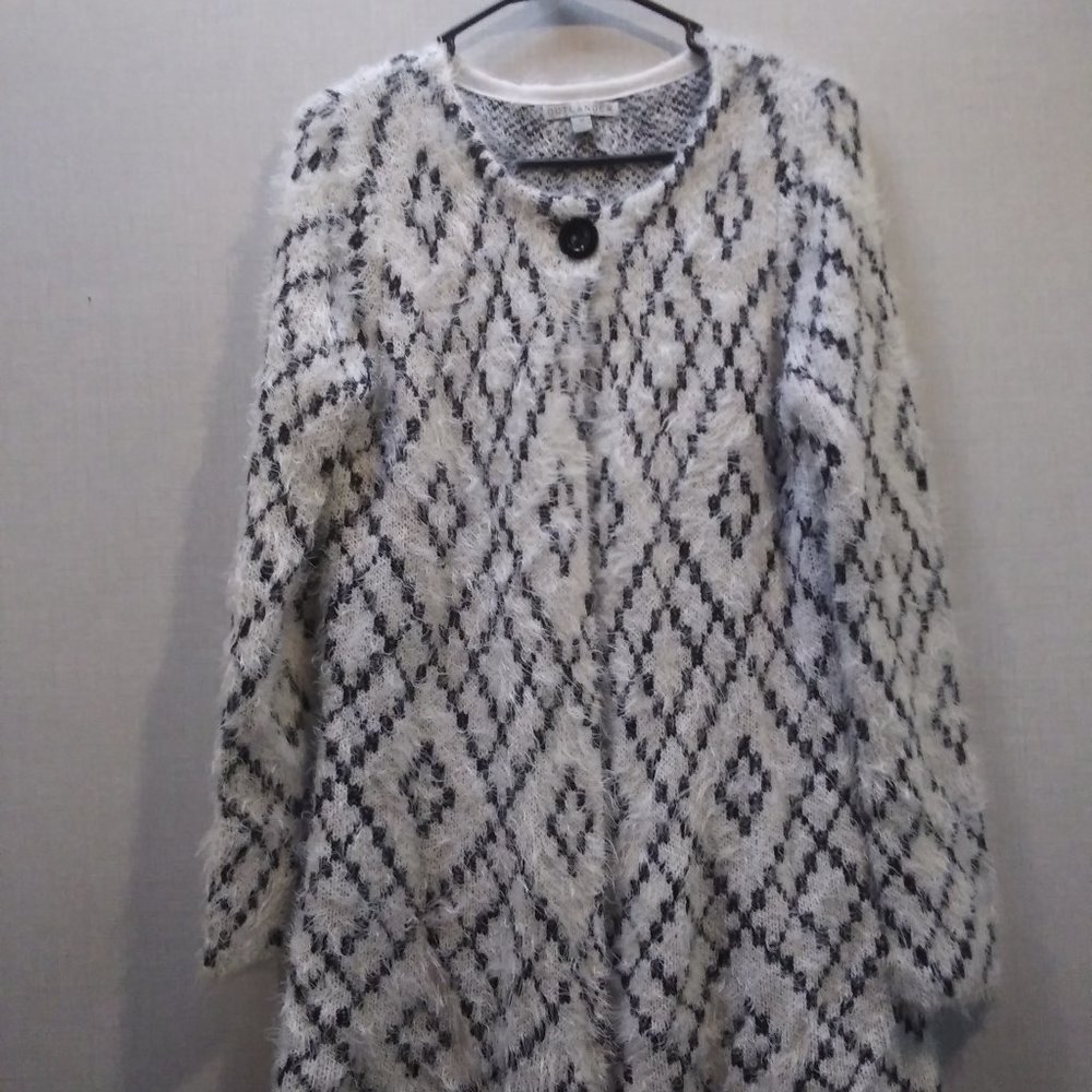 Outlander Black and white eyelash cardigan